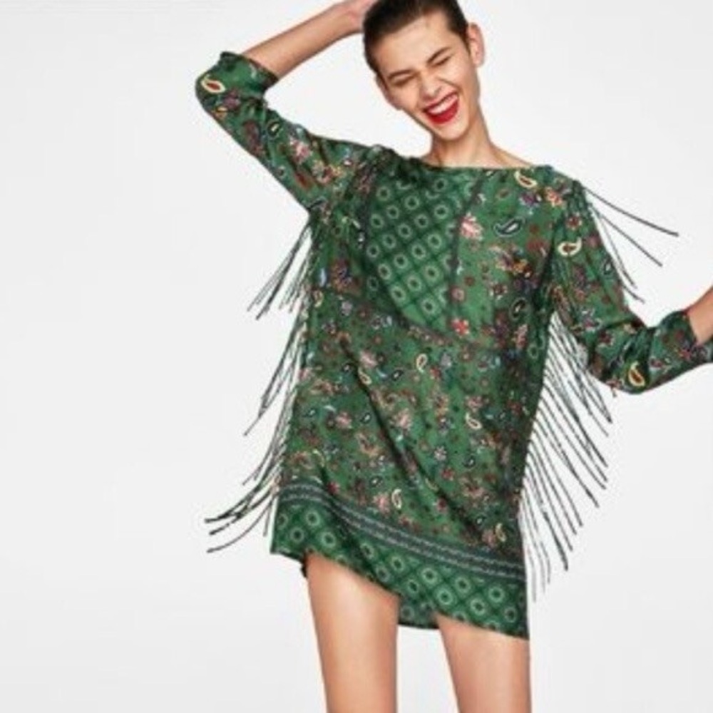 Zara Green Paisley Print Dress